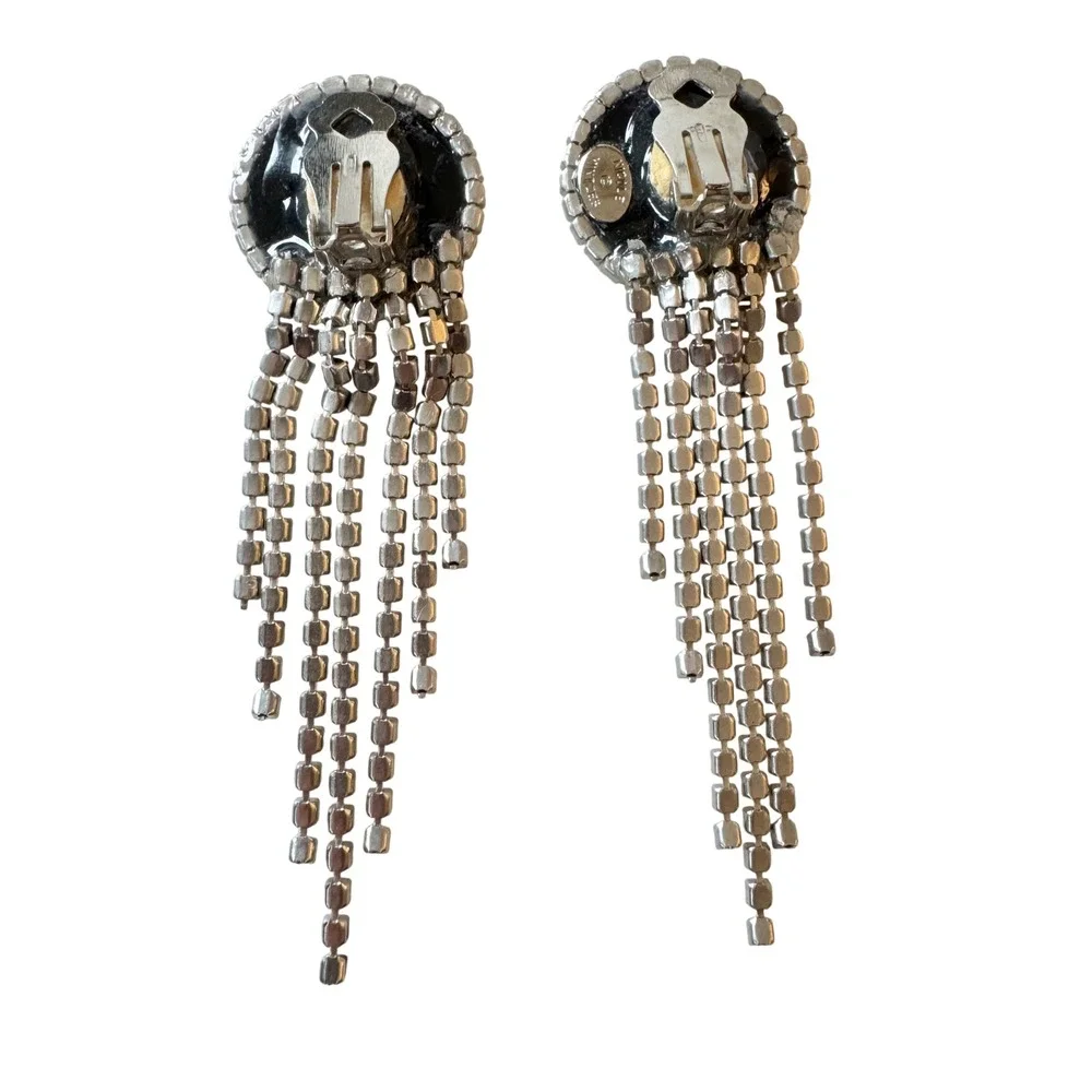 Vintage‎ Rhinestone Fringe Dangling Statement Earrings Showgirl Nicole Mintzes